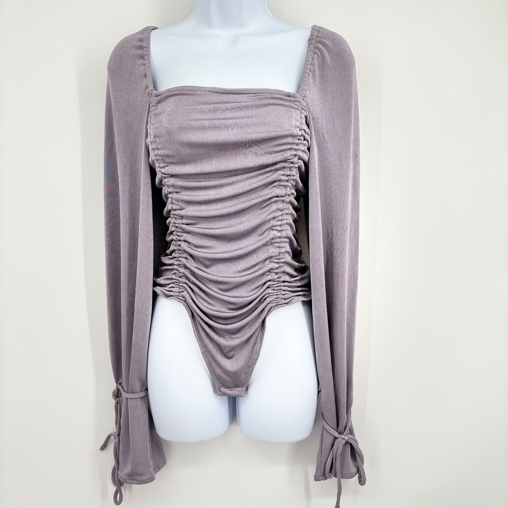 Intimately‎ Free People Meant To Be Ruched Bodysuit Women M Mauve Square Neck - Picture 6 of 14